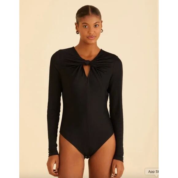 Anthropologie X Farm Rio Black long-sleeve body suit size M - Picture 1 of 5